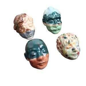 Set Of 4 Ceramic Glazed Miniature Face Sculptures Studio Pottery Art Pieces